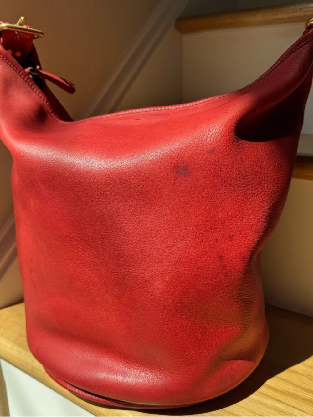 Vintage Coach Duffle Sac 9085 Red Leather Feed Sack XL Bucket Bag USA - Picture 3 of 15